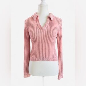 mi ami for Francesca’s Ribbed Pink Knit Collared Sweater - M